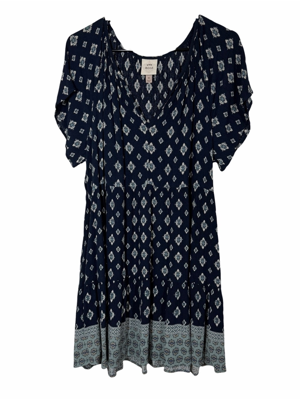 Knox Rose Navy Patterned V-Neck Women’s Dress